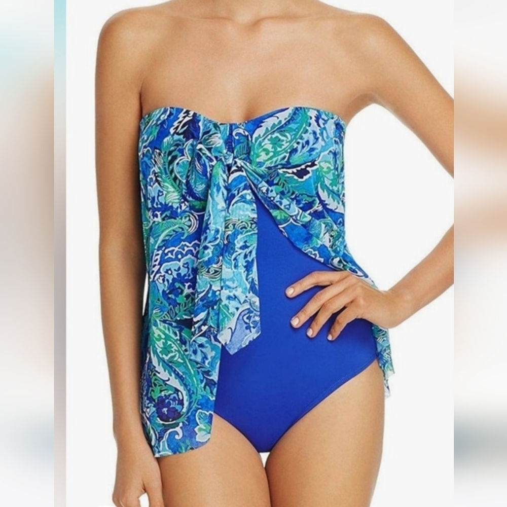 LAUREN Ralph Lauren Blue and Green Strapless Swimsuit Cover-Up Size 20W
